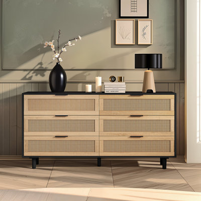 59.06"6-Drawers Rattan Storage Cabinet Rattan Drawer,For Bedroom,Living Room, Black (Same SKU:W757132849)