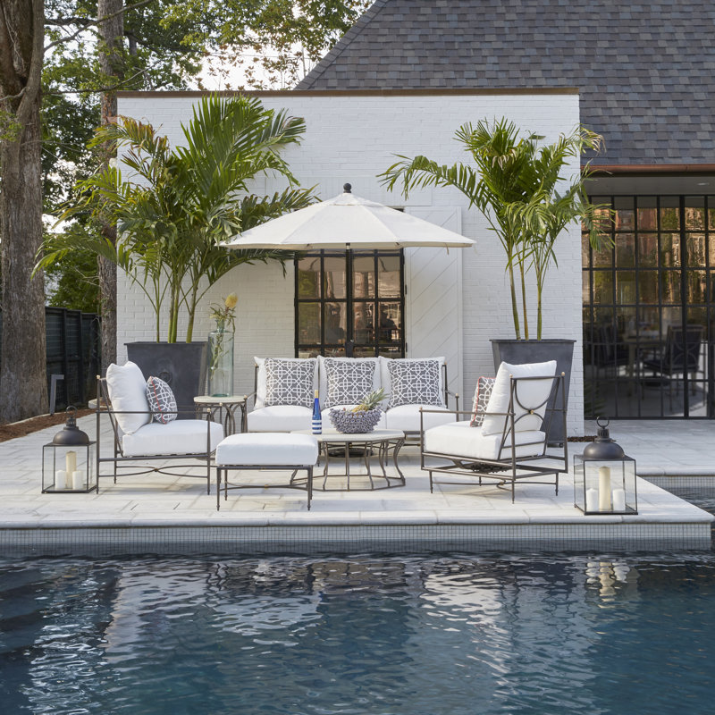 Roma Aluminum Spring Lounge, Dove Sunbrella® Linen, No Welt, Standard Plus