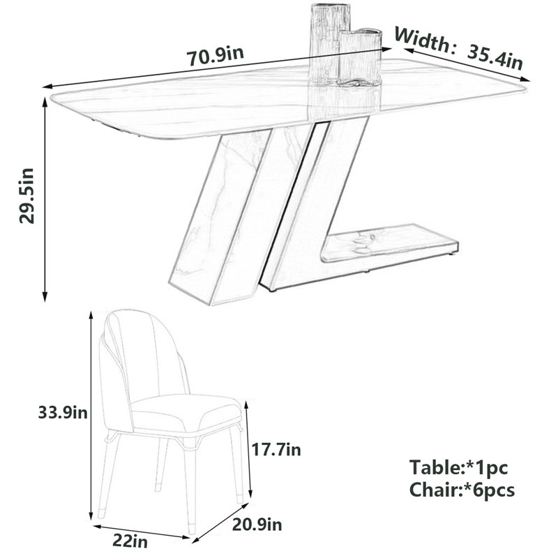 Table de salle à manger moderne et minimaliste avec panneau de pierre, H 29,5 po x L 70,9 po x l 35,4 po