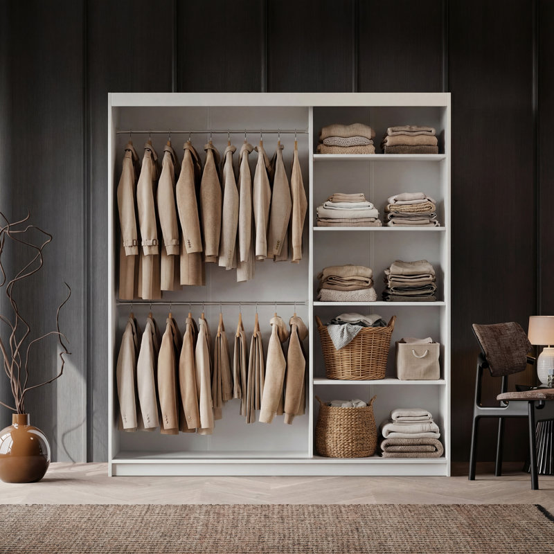 Manufactured Wood Wardrobe, 205cm H x 180cm W x 60cm D, White