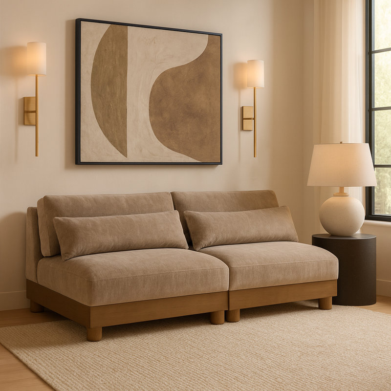 Causeuse modulaire en tissu de chenille 80 po Turin, Taupe, Brun