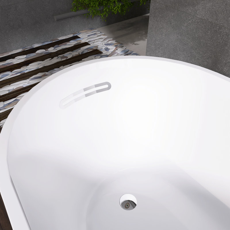 55 in. Freestanding Soaking Acrylic Bathtub in Gloss White