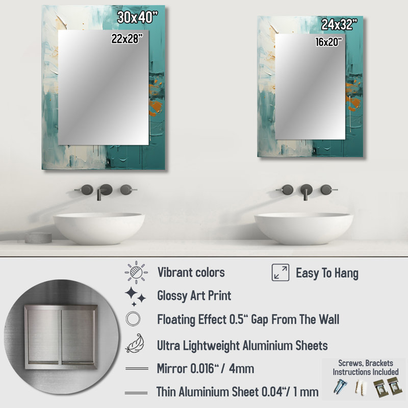 Teal Oasis IV - Landscapes Decorative Mirror On Metal, 32" x 24"