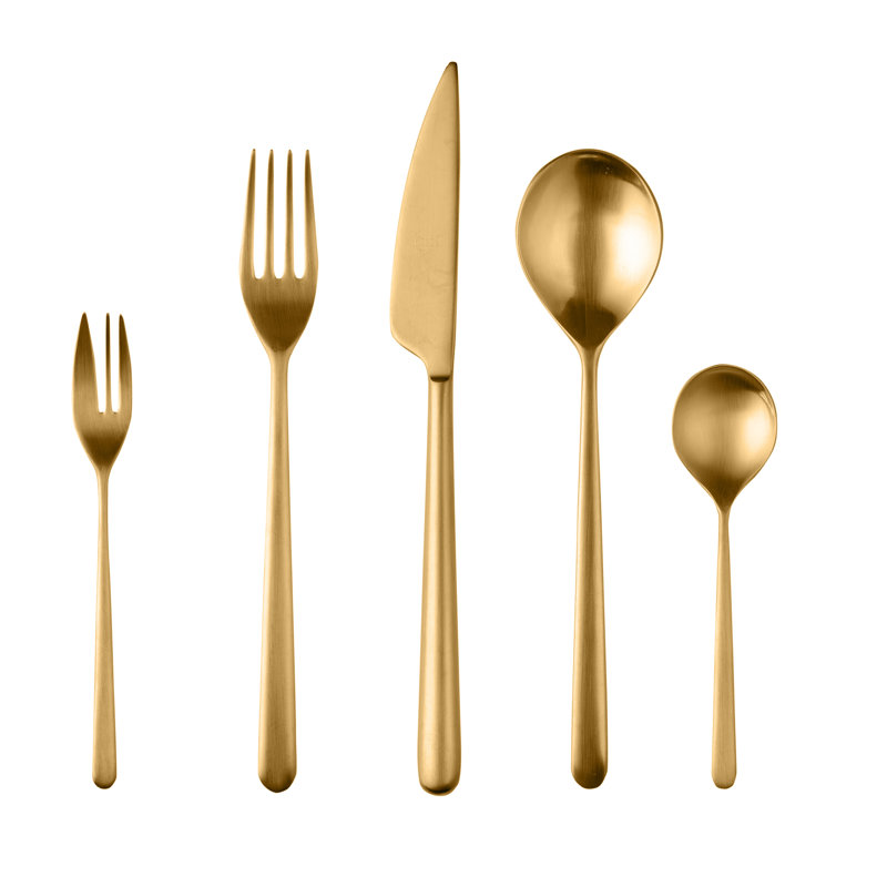 Ensemble de couverts Linea avec fourchettes à gâteaux - 30 pièces - Or glacé, Or givré