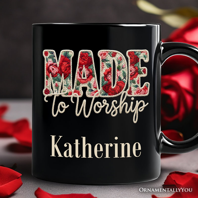 Tasse chrétienne faite au crochet en faux fils faite à la main, cadeau de confession florale rétro avec nom personnalisé