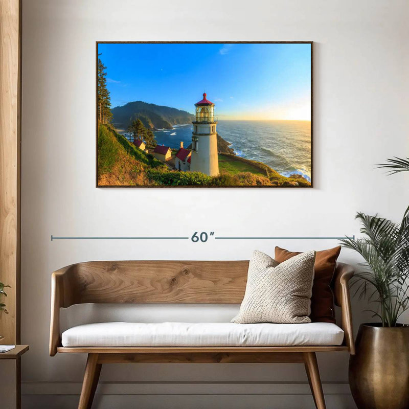 Phare de Heceta Head, Cadre flottant noyer, 43 po x 29 po