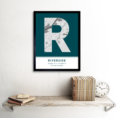 Riverside United States City Map Teal 1 Piece Single Picture Frame Wall Art