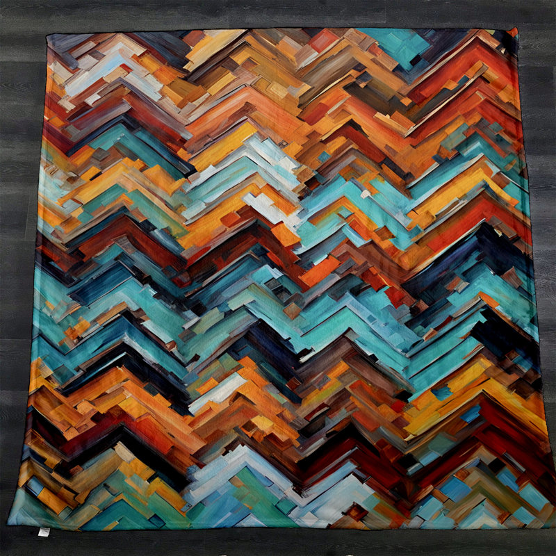 Throw Blanket, 51" W x 60" L, Chevron, Blue/Orange