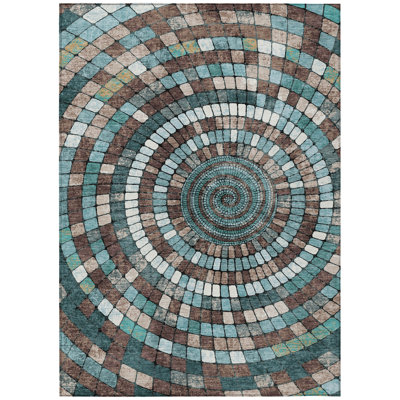 Machine Washable Indoor/Outdoor Husby ACN2216 Geometric Rug