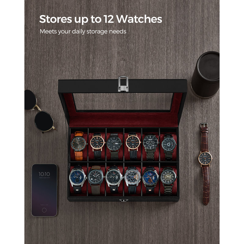Bhojpal Steel Watch Box +, Black/Wine Red