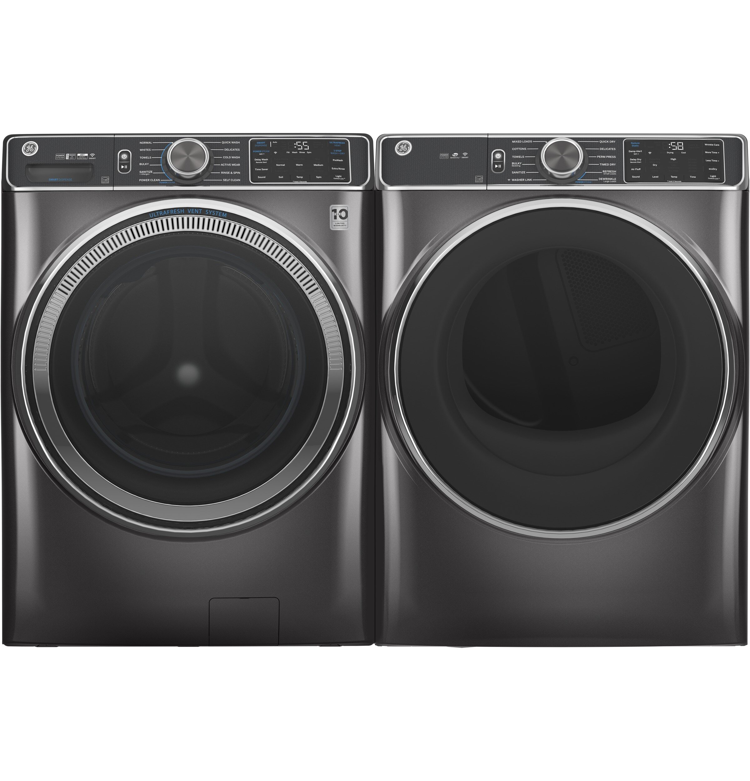 GE Appliances Smart 5 Cu. Ft. Front Load Washer and 7.8 Cu. Ft ...