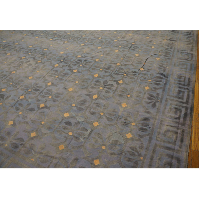 Soft Color Antique Oversized Geometric Floral Pattern Indian Dhurrie Rug