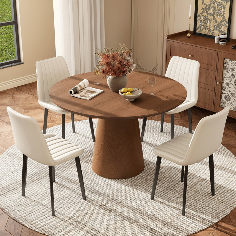 Round Dining Set with PU Leather Chairs