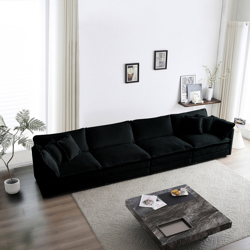 Canapé modulaire en chenille noir modulaire en forme de U avec accoudoirs réglables à hauteur réglable et fonction de massage