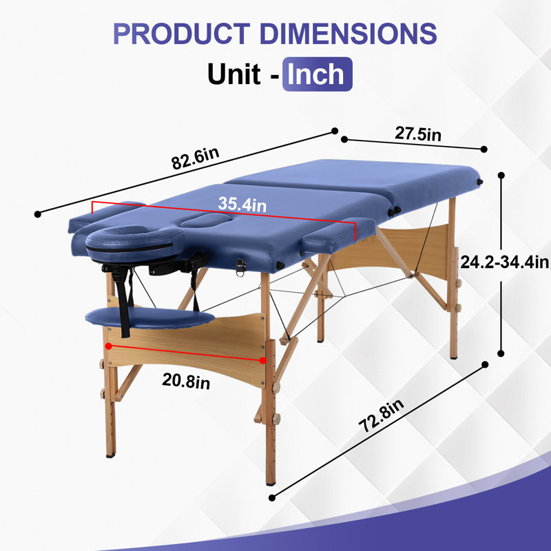 Table de massage 2 sections de lit de tatoo pliable Lit de massage portatif réglable de 73 po avec cadre en bois de polyuréthane, dossier en bois et appui-tête réglables pour les soins du visage