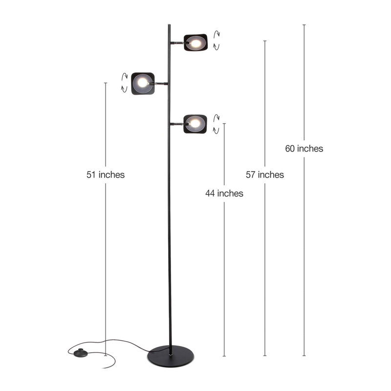 Black Adjustable Multi-Head LED Floor Lamp with 3-Way Switch