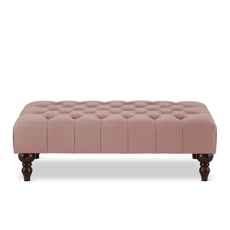 Ainura 60cm Wide Velvet Tufted Rectangle Solid Colour Cocktail Ottoman, Pink, Brown/Nut
