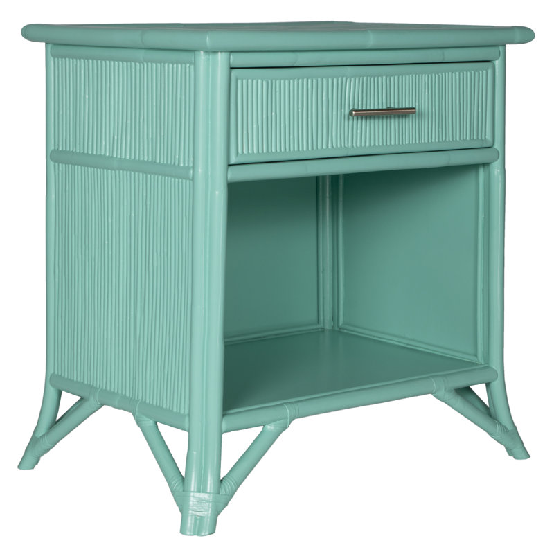 1 - Drawer Rattan Nightstand, Turquoise