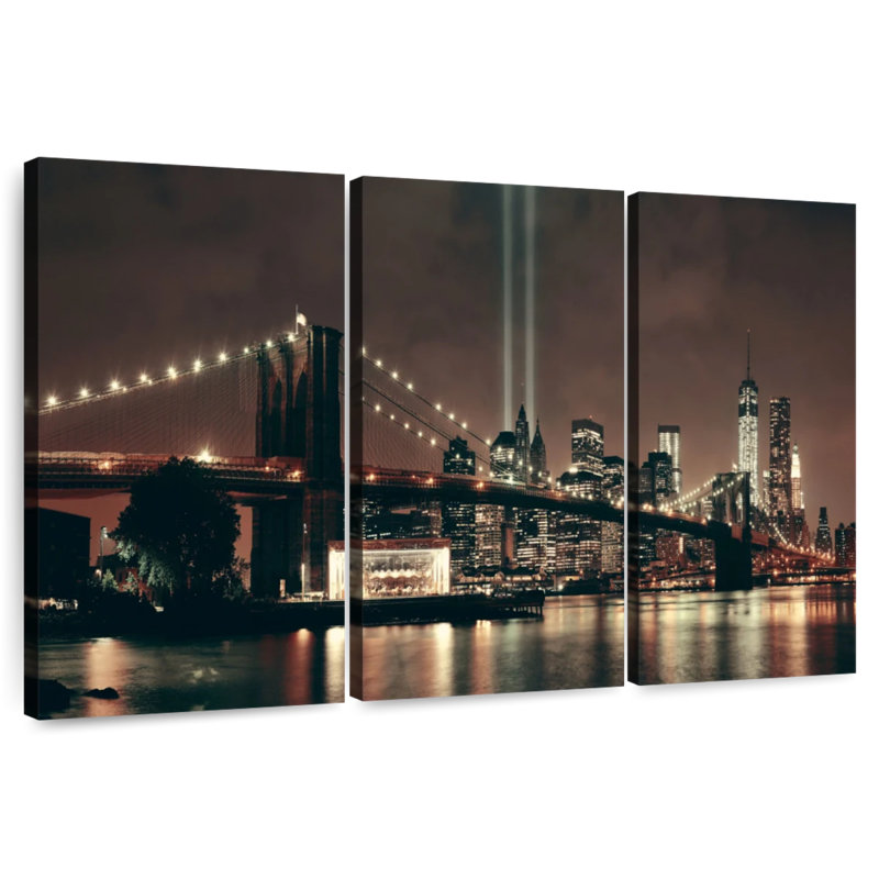 Lueur de nuit du pont Sireci Brooklyn, H 48 po x l 74 po
