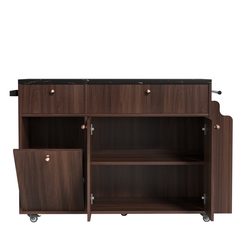 Rolling Kitchen Island With Storage, Black/Walnut