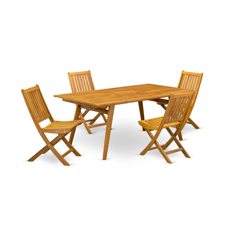 5 Piece Patio Dining Set Includes a Rectangle Outdoor Acacia Wood Table and 4 Folding Side Chairs, 40x72 Inch, Natural Oil