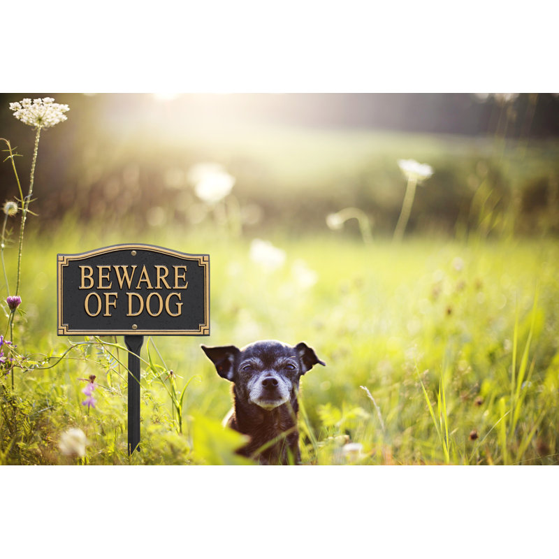 Beware of Dog Garden Sign, Black/Gold