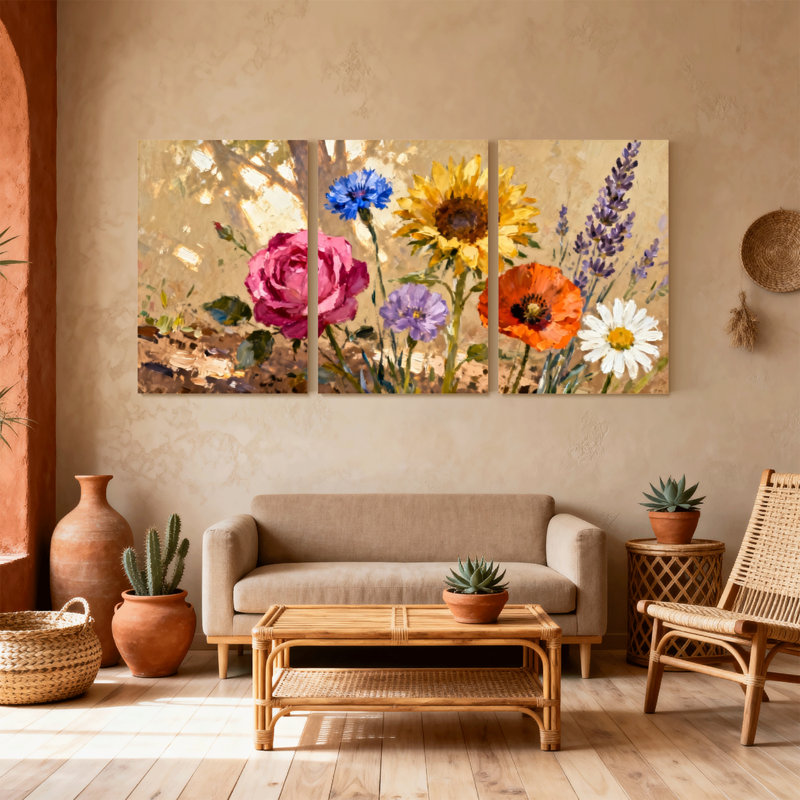 Plantes et fleurs, ensemble de 3 reproductions d'art sur toile, H 18 po x l 36 po