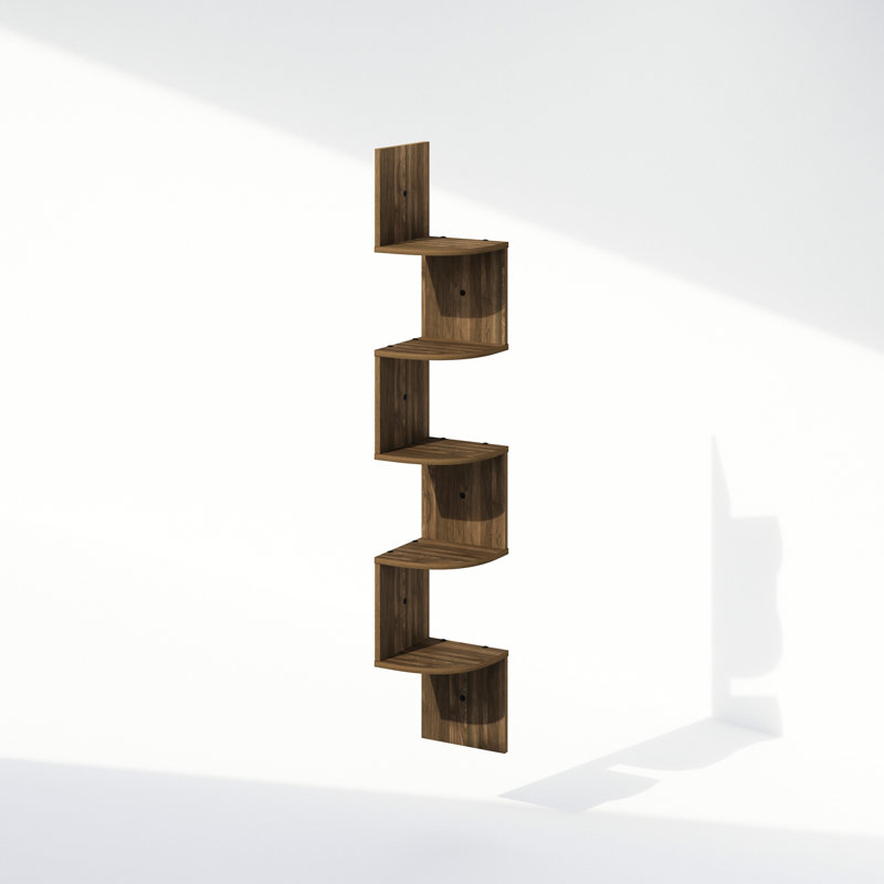 5-Tier Floating Corner Shelf, Wall Mount Shelves for Storage and Display, Columbia Walnut