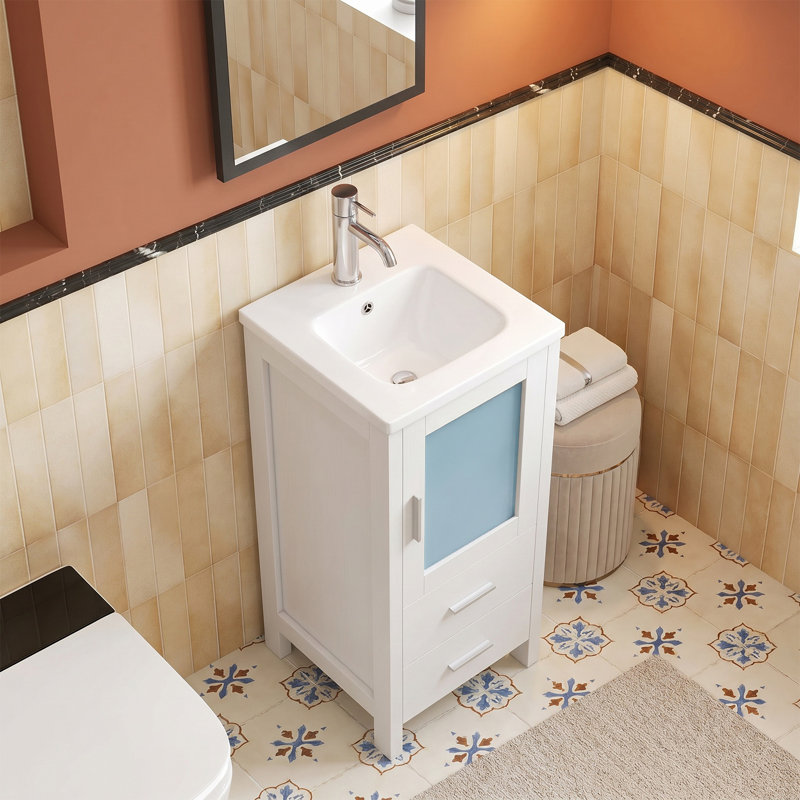  16'' Single Bathroom Vanity with Ceramic Top, White