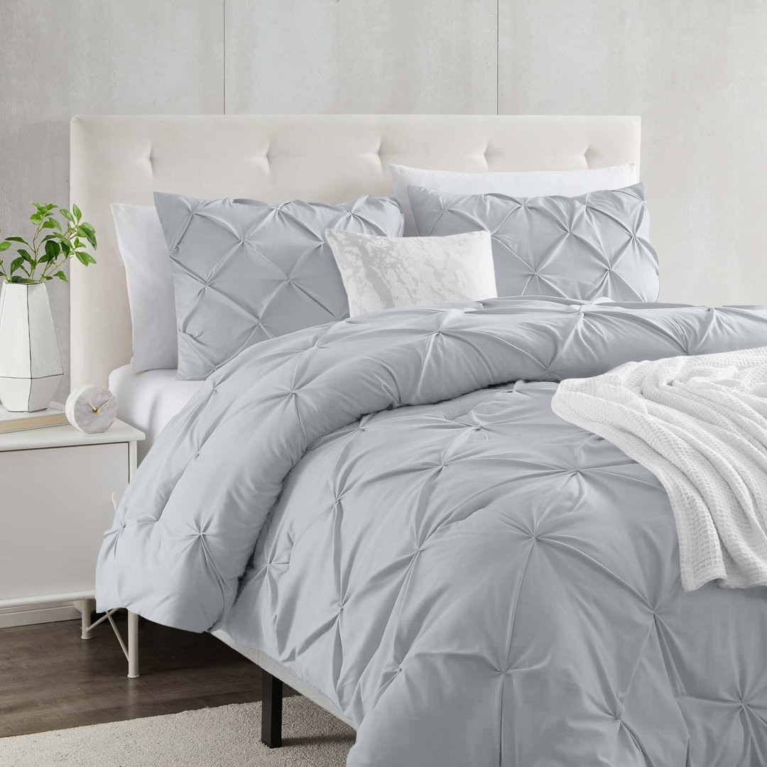 Luxury Pintuck Duvet Cover Set With Pillow Case For Room Bedding