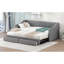 Lit de jour gris très grand simple rembourré avec tiroirs - Lit polyvalent confortable pour les espaces de vie de 2 chambres pratiques et élégantes