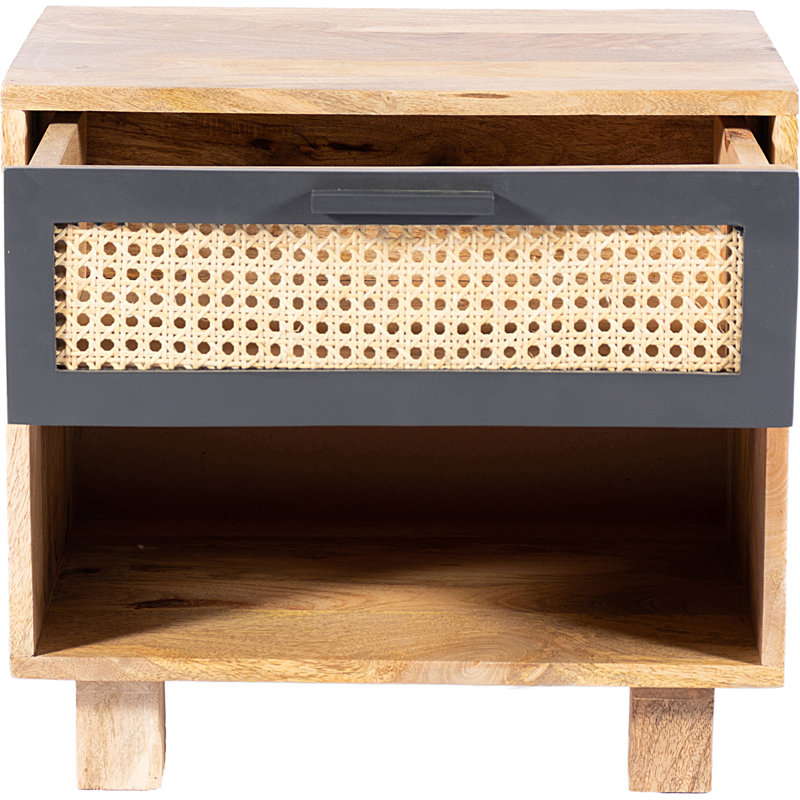 Ashton 1 - Drawer Solid Wood Nightstand, Natural/Matt Lacquer