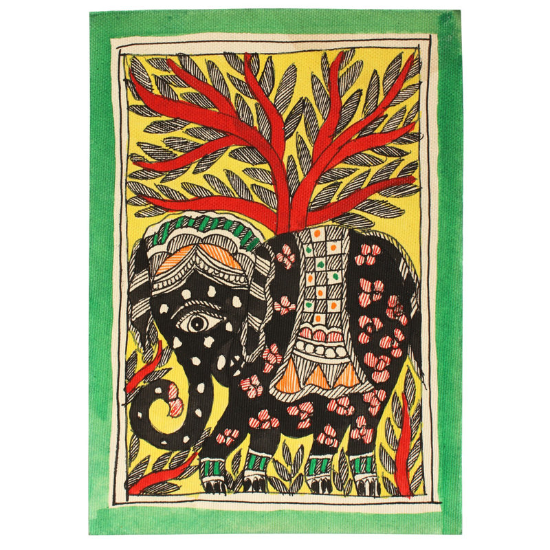 Peinture traditionnelle d'éléphant marchant Madhubani