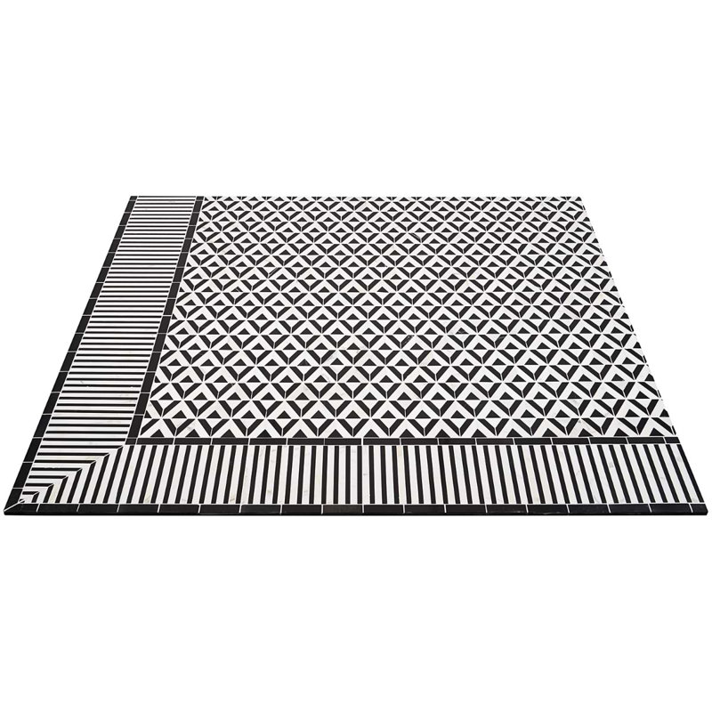 Monroe 8x8 Triangle Polished Marble Mosaic Tile, Black/White