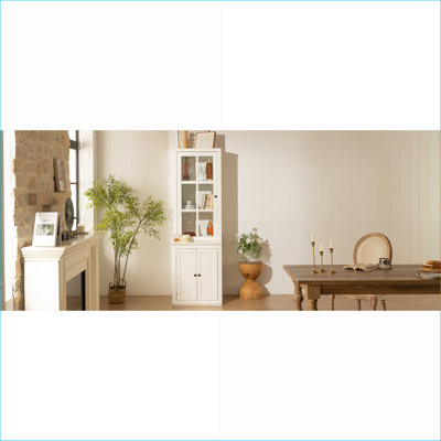 Armoires | Vitrine de 75,5 po de hauteur sur pied Farmhouse, porte réversible gauche / droite, beaucoup de rangement | Blanc cassé | Panneau de fibres à densité moyenne