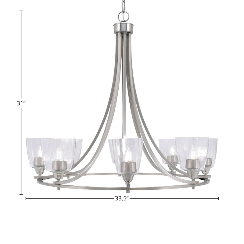 Lustre 8 lumières avec verre 4,5 "Paramount, Nickel brossé, Grainé transparent