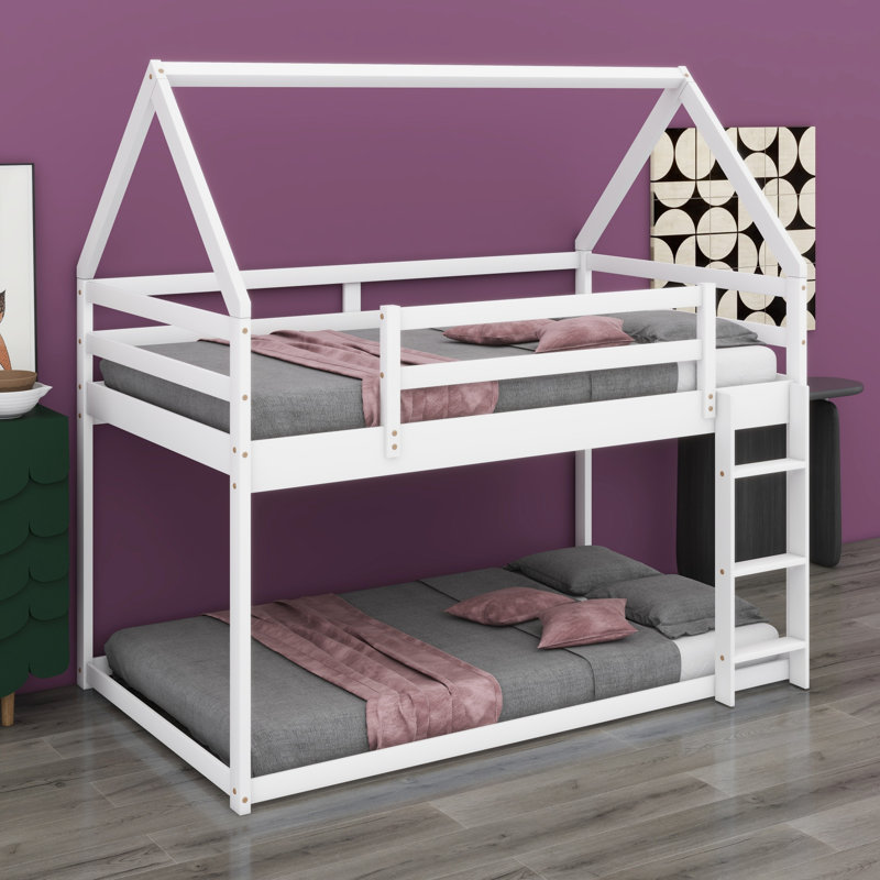 House Low Bunk Bed With Ladder, White