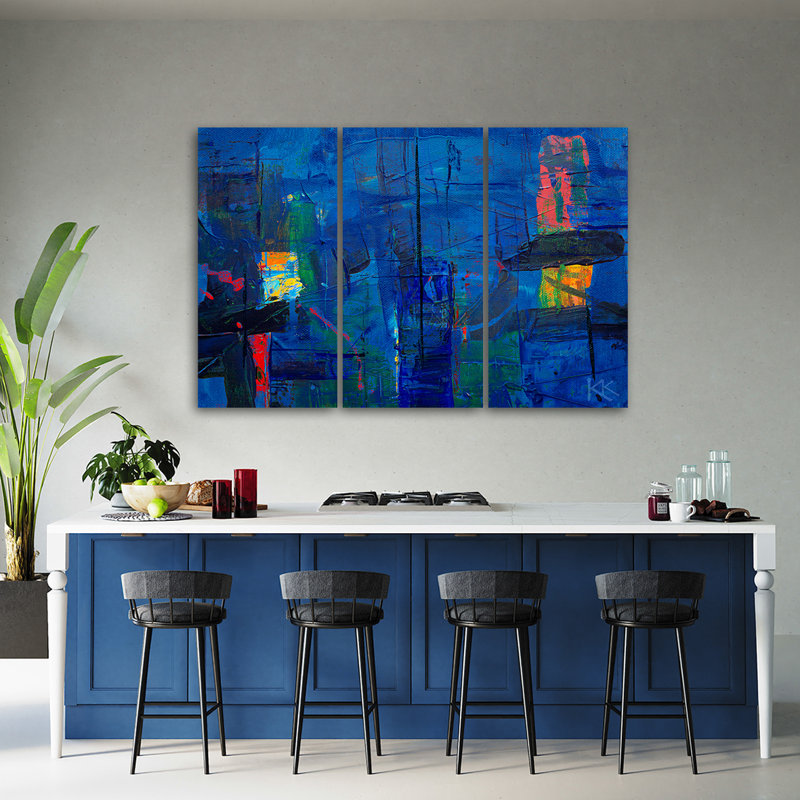 Hand -Packed In Blue - 3 Piece No Frame Print on Canvas, 80cm H x 120cm W