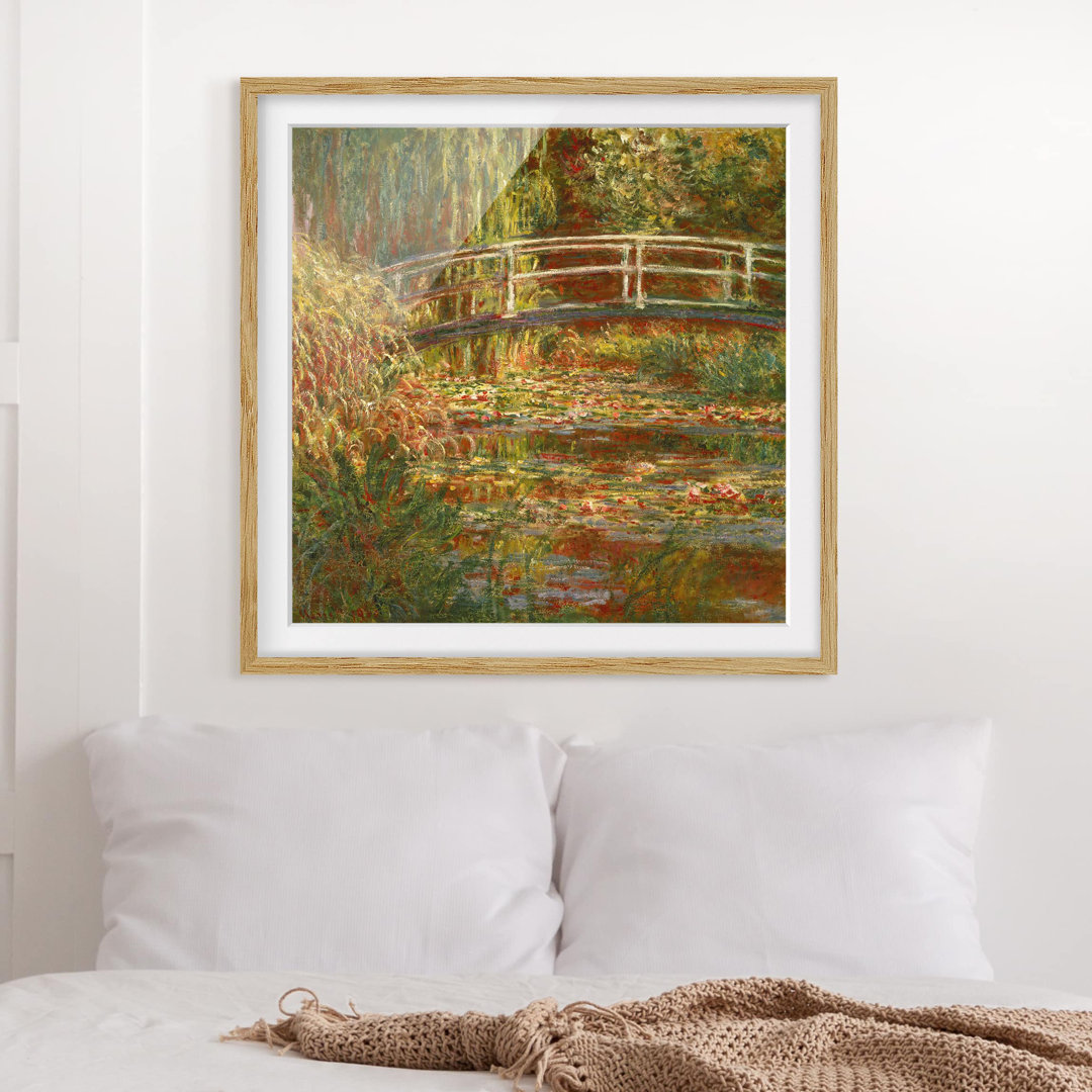 Gerahmter Kunstdruck Seerosenteich und japanische Brücke (Harmonie in Rosa) von Claude Monet