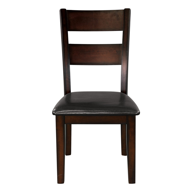 Chaises de salle à manger transitionnelles 2, placage de manguier, siège rembourré en similicuir, brun foncé, 38,2 po Hauteur du produit, 70% + 27% 3% structure en tissu Pu