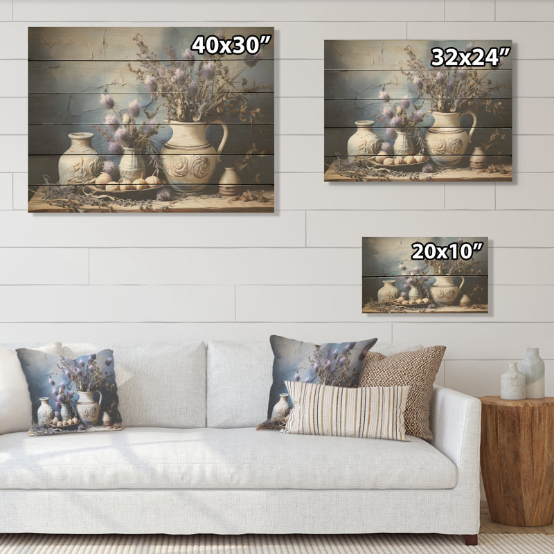 Thistle Farmhouse Still Life - Chardon, art sur bois de pin naturel, H 30 po x l 40 po