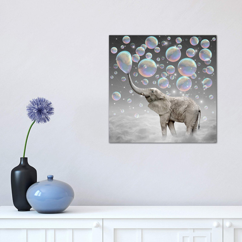 Dream Makers - Elephant Bubbles par Soaring Anchor Designs - impression d'art graphique, H 12 po x l 12 po x P 0,75 po