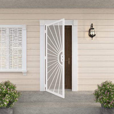  32 in. x 80 in. Universal/Reversible Powder Coated White Surface Mount Outswing Steel Security Door with Expanded Metal Screen