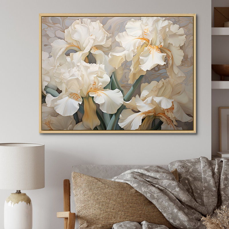 Beige minimalisme iris pétales radieux, Cadre naturel flottant, H 12 po x l 20 po x P 1 po