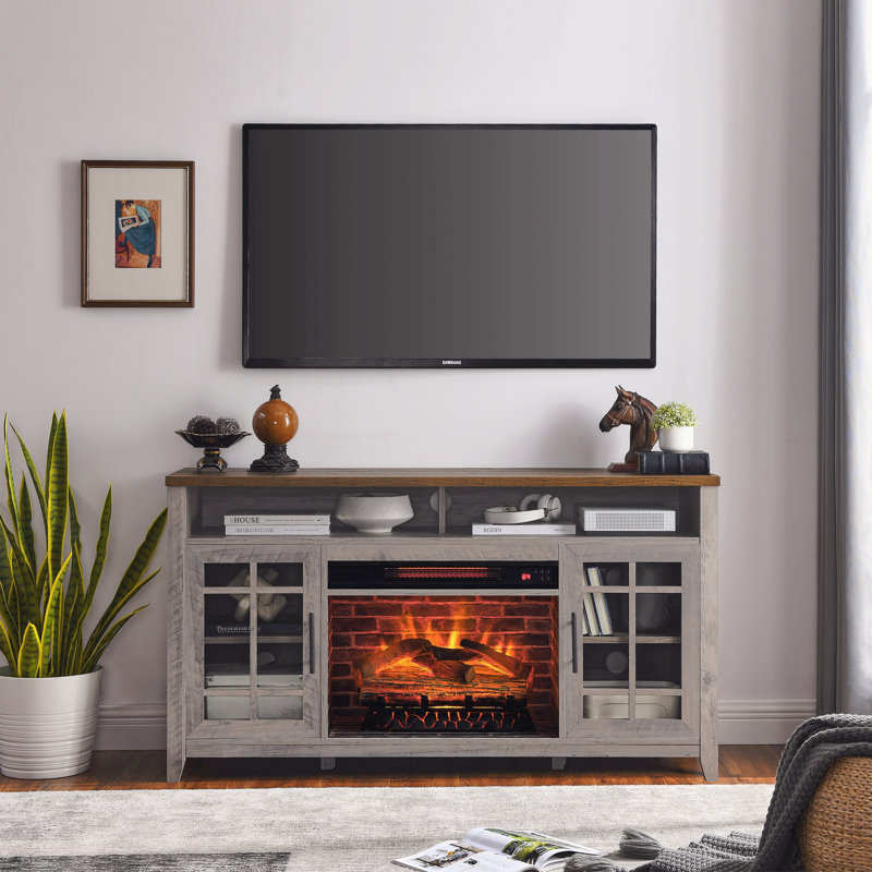 Meuble télé 55 po avec foyer électrique Kd Inserts, Gris