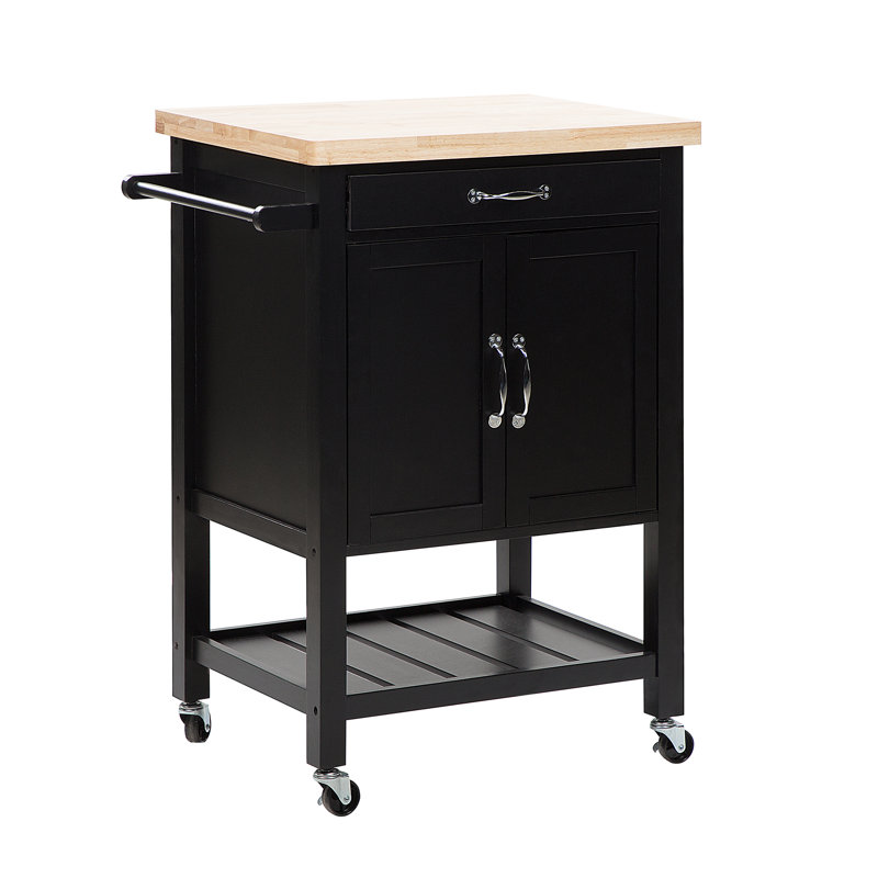 Marlborough Solid Wood Top Kitchen Cart, Black