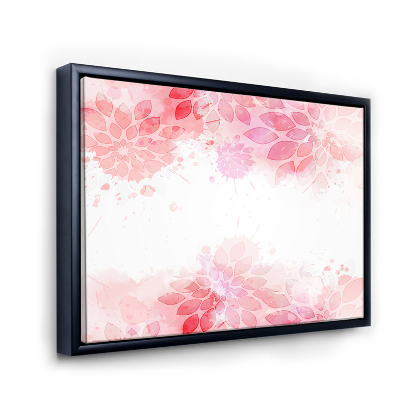 Fleurs abstraites roses éclaboussures II - Impression sur toile, Cadre flottant noir, H 12 po x l 20 po x p 1 po