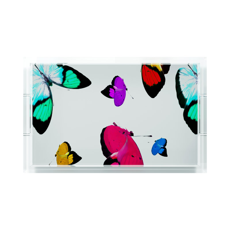 Butterflies Acrylic Rectangle Decorative Tray, 2" H x 12.5" W x 7.75" D, Original