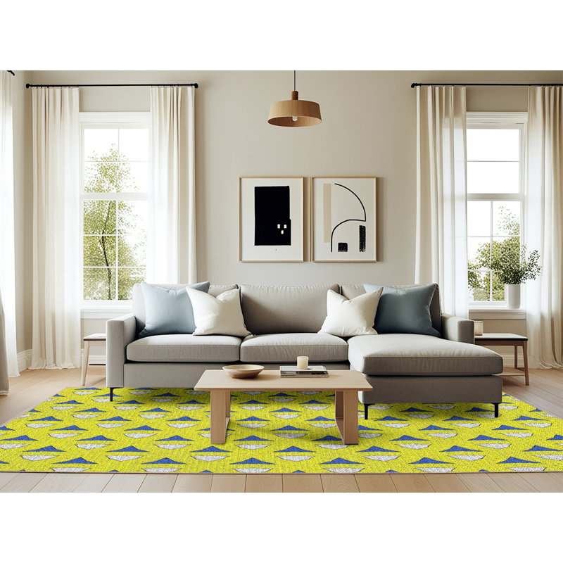 Tapis jaune / bleu Power Loom, Rectangle 6 pi x 9 pi