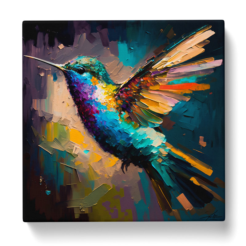 Hummingbird Palette Knife Painting - Wrapped Canvas